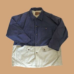 Vintage 1980s 90s Woolrich Navy Blue Tan Barn Utility Nautical Outdoor Jacket